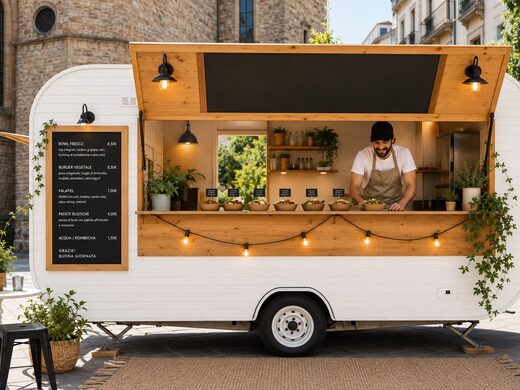 Food truck con le luci accese